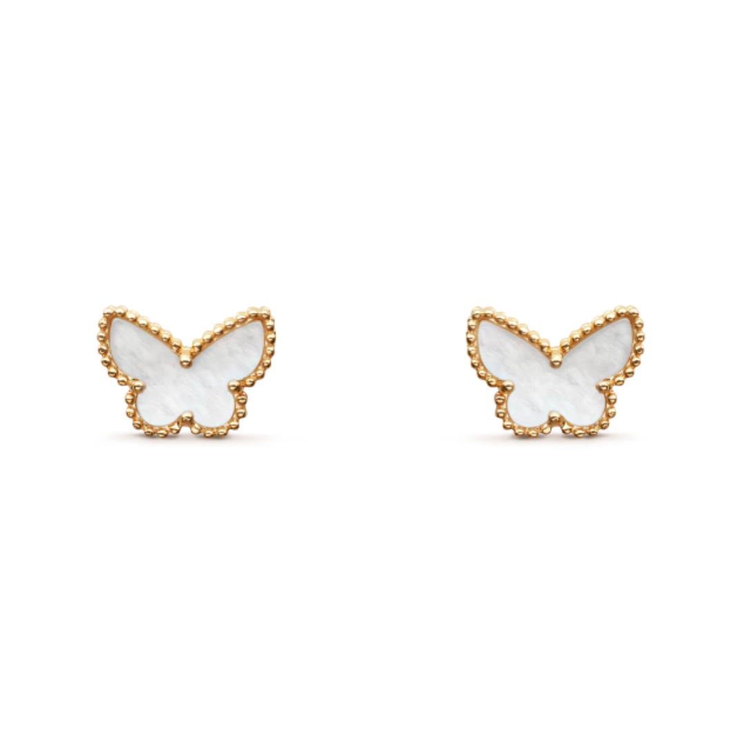 Bernstein Schmetterling Ohrringe - Weiß / Gold