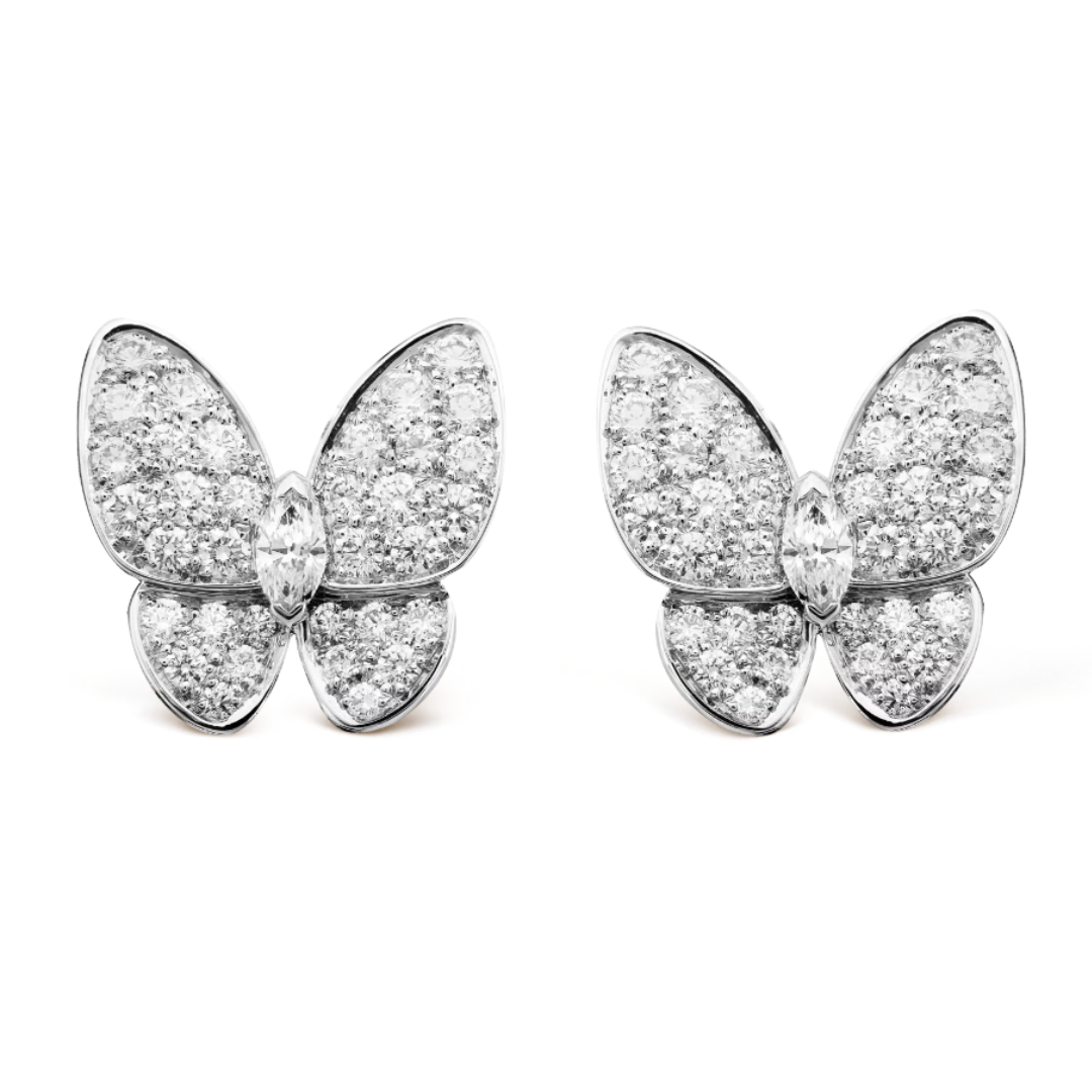 Bernstein Schmetterling Ohrringe - Diamant / Silber