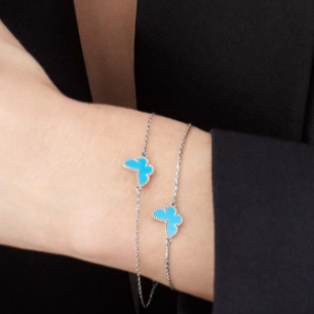 Bernstein Schmetterling Armband - Silber
