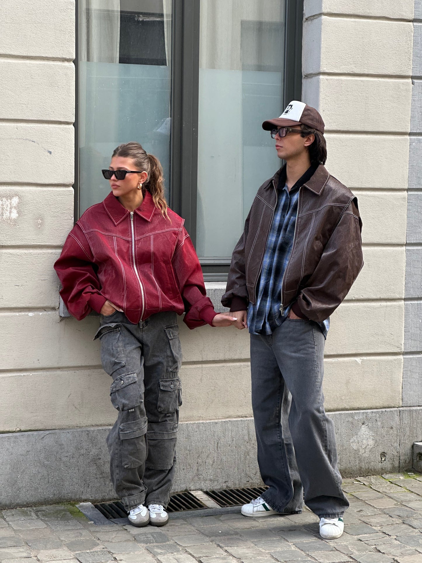 Oversize-Jacke mit Kontrastnähten in Rot
