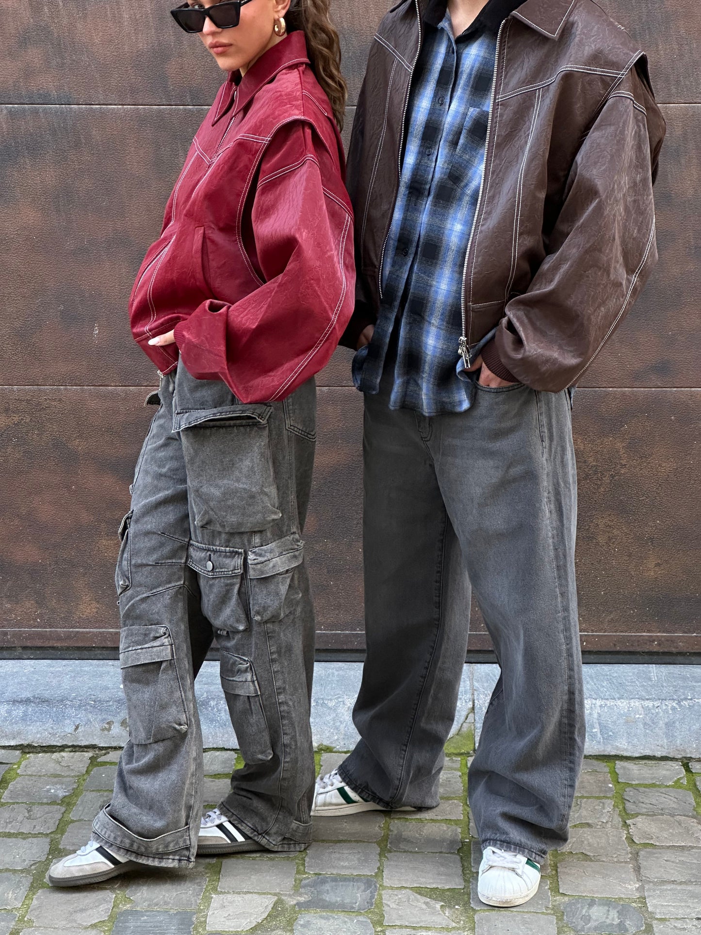Oversize-Jacke mit Kontrastnähten in Rot