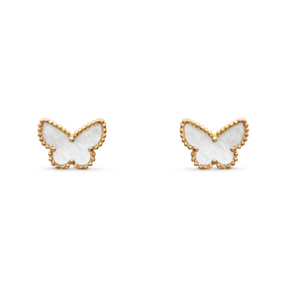 Bernstein Schmetterling Ohrringe - Weiß / Gold