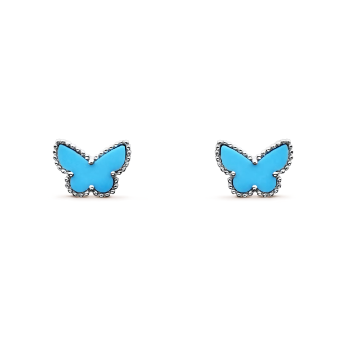 Bernstein Schmetterling Ohrringe - Blau / Silber