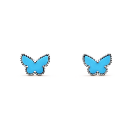 Bernstein Schmetterling Ohrringe - Blau / Silber