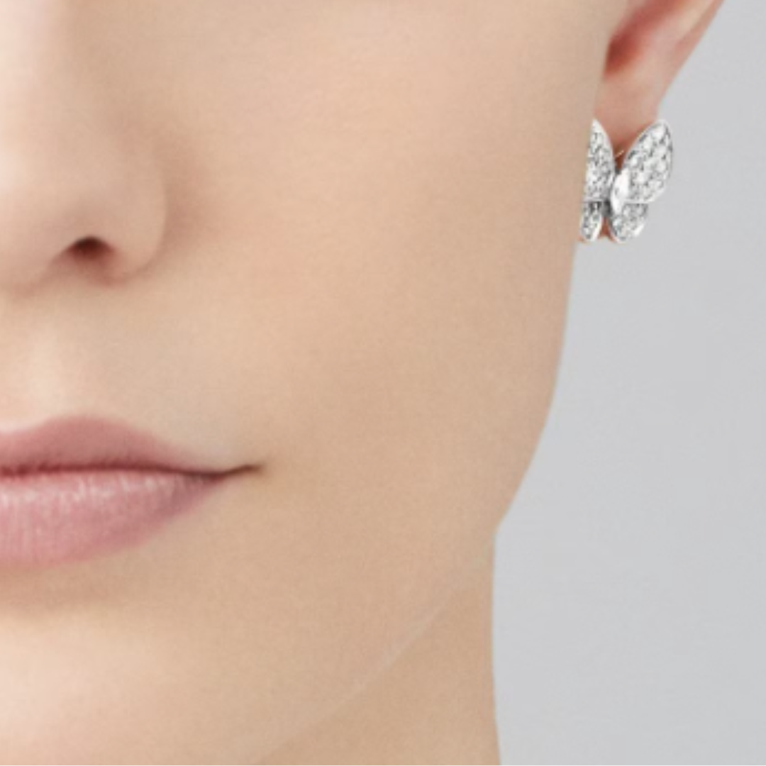 Bernstein Schmetterling Ohrringe - Diamant / Silber