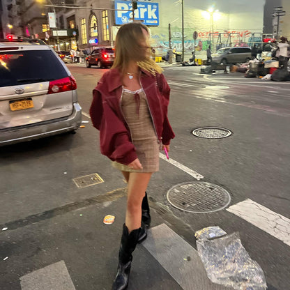 Oversize-Jacke mit Kontrastnähten in Rot