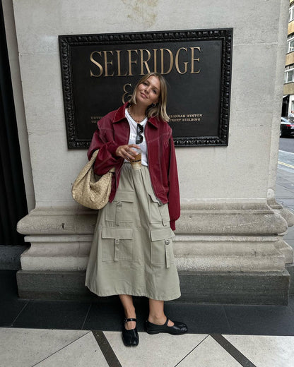 Oversize-Jacke mit Kontrastnähten in Rot
