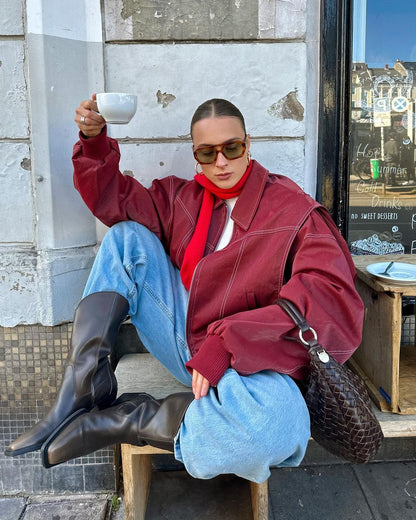 Oversize-Jacke mit Kontrastnähten in Rot