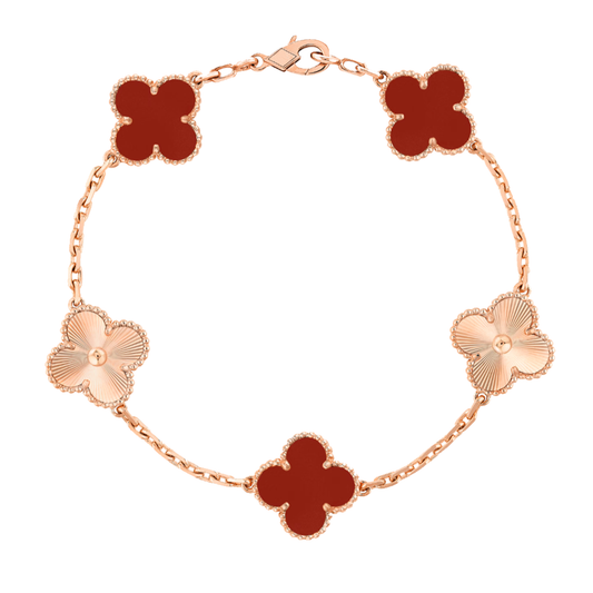 Bernsteinarmband - Roségold / Rotes Muster