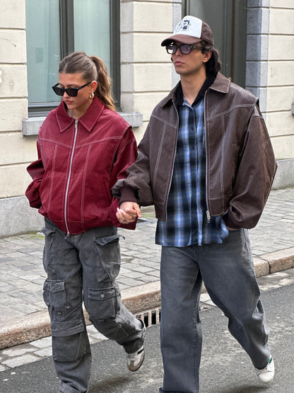 Oversize-Jacke mit Kontrastnähten in Rot