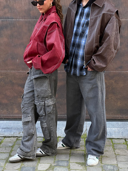 Oversize-Jacke mit Kontrastnähten in Rot