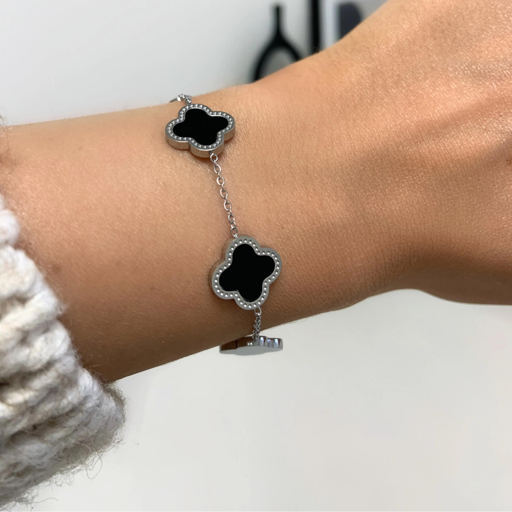 Bernstein Armband - Schwarz / Silber
