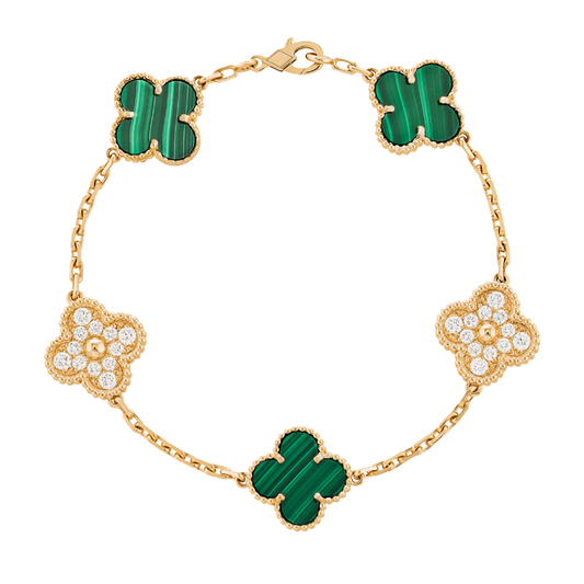 Bernsteinarmband - Gold / Grüner Diamant