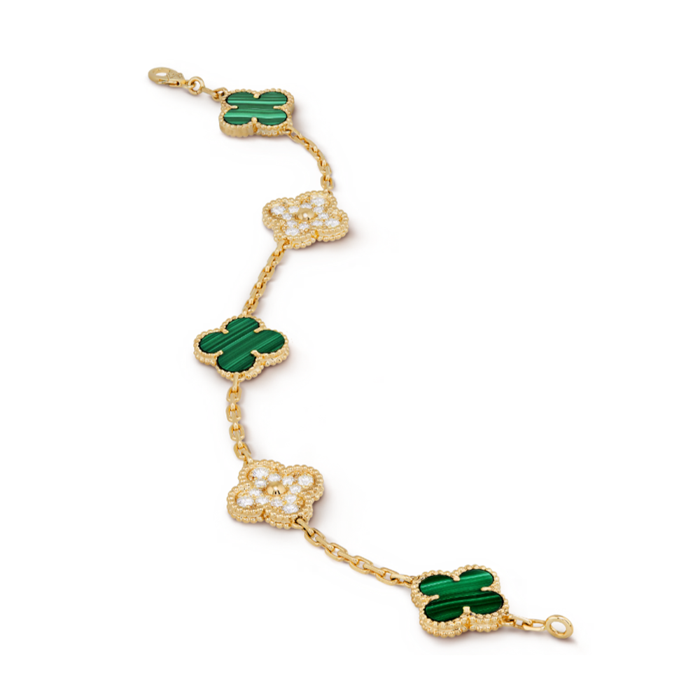 Bernsteinarmband - Gold / Grüner Diamant